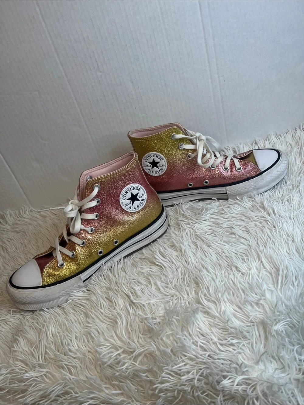 Converse Kids High Top Sneakers in Gold and Pink